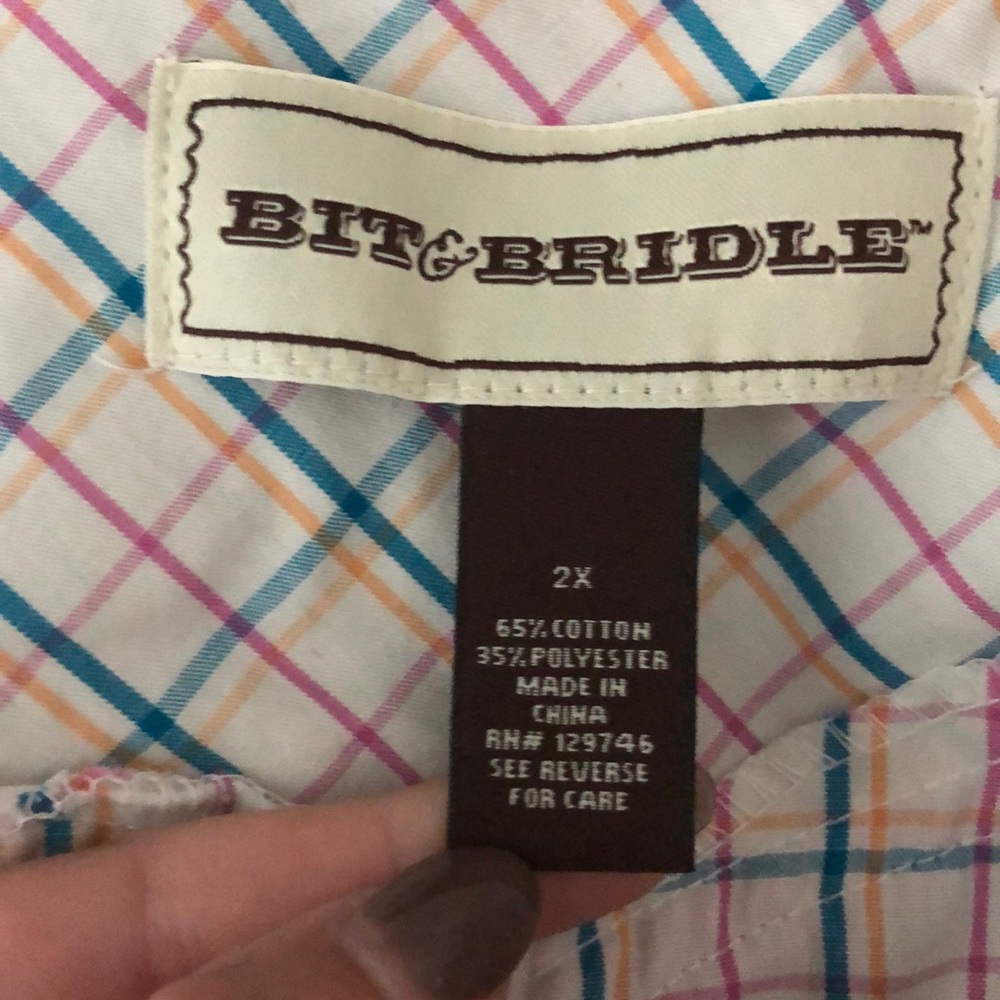 Bit & Bridle Plaid Snap Button Top Size 2x - image 5